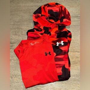 EUC Under Armour Kids Camo Hoodie & dri-fit t-shirt bundle, Size Med
